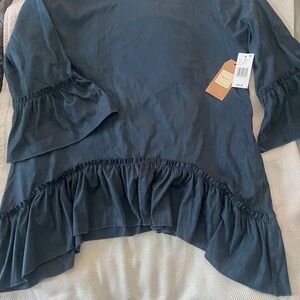 Tru Luxe Jeans Navy Ruffle Blouse